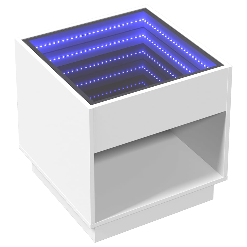 Comodino con LED Infinity Bianco 50x50x50 cm
