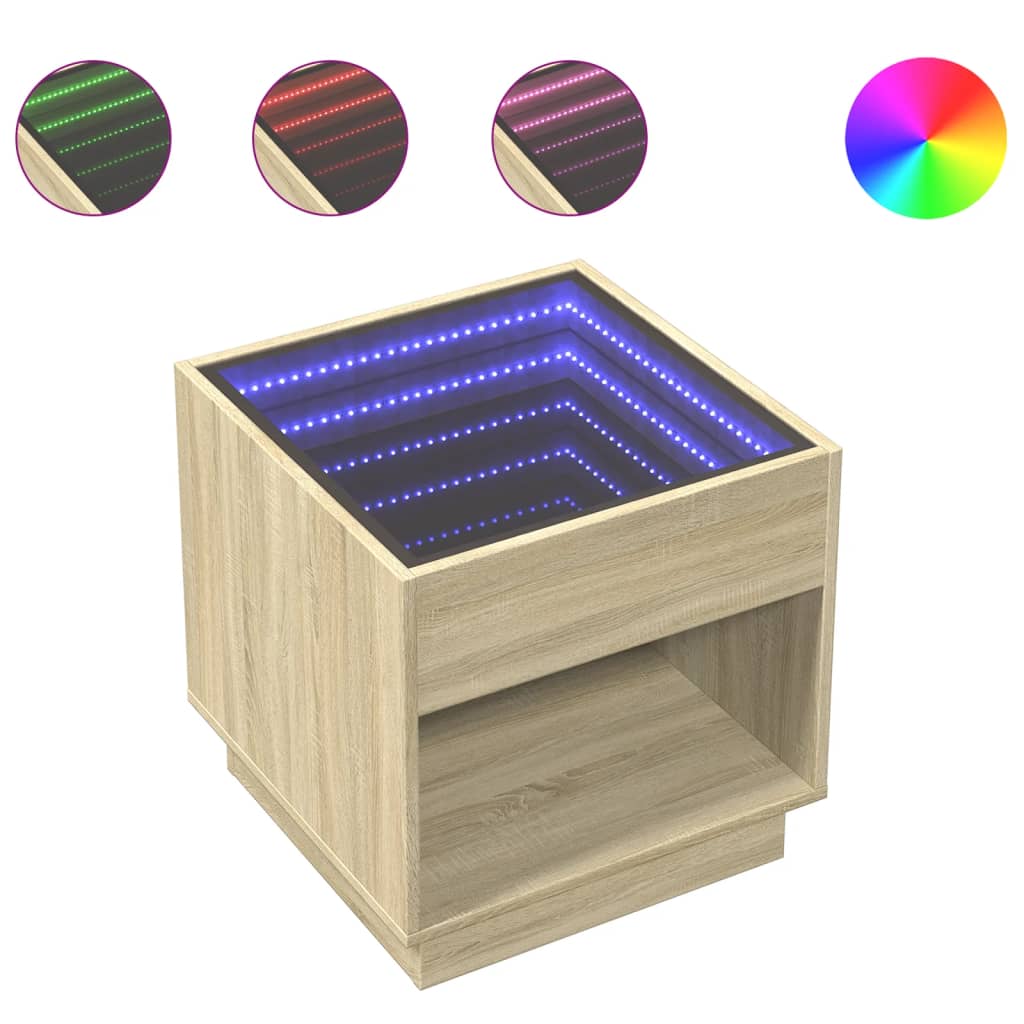 Comodino con LED Infinity Rovere Sonoma 50x50x50 cm