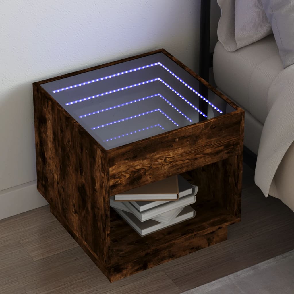 Comodino con LED Infinity Rovere Fumo 50x50x50 cm