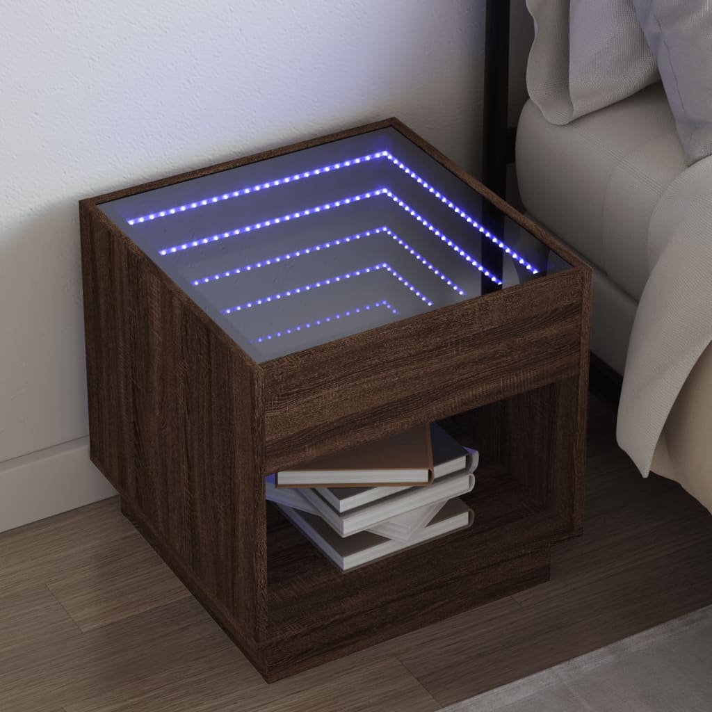 Comodino con LED Infinity Rovere Marrone 50x50x50 cm