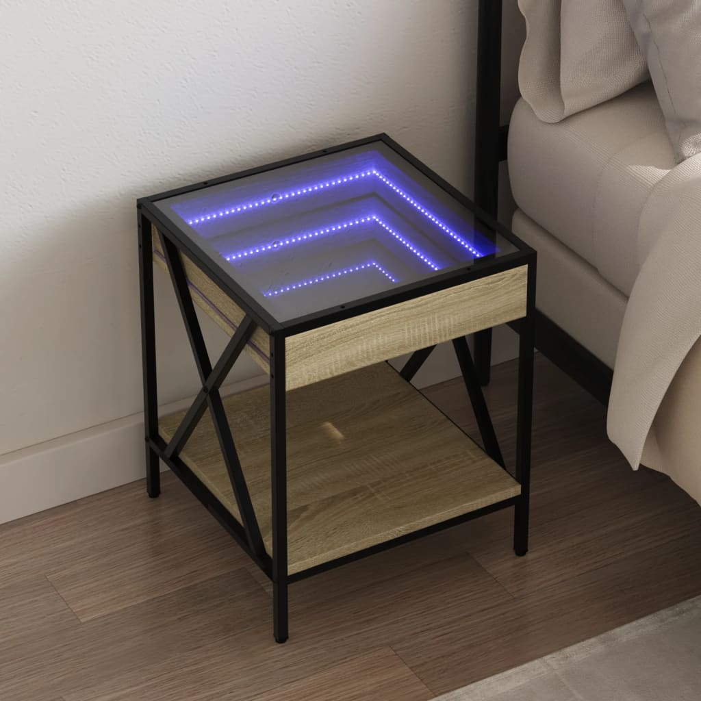 Comodino con LED Infinity Rovere Fumo 40x40x49 cm