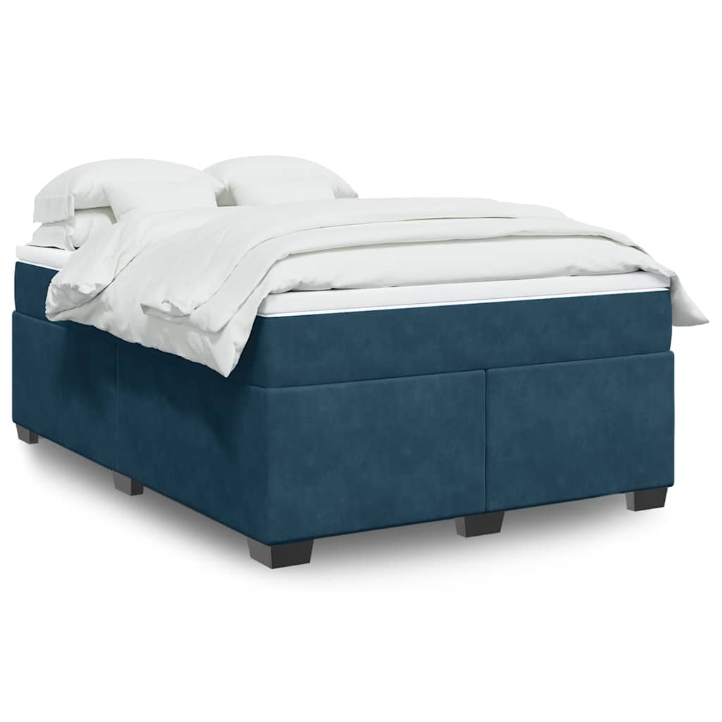 Giroletto a Molle con Materasso Blu Scuro 140x200 cm in Velluto