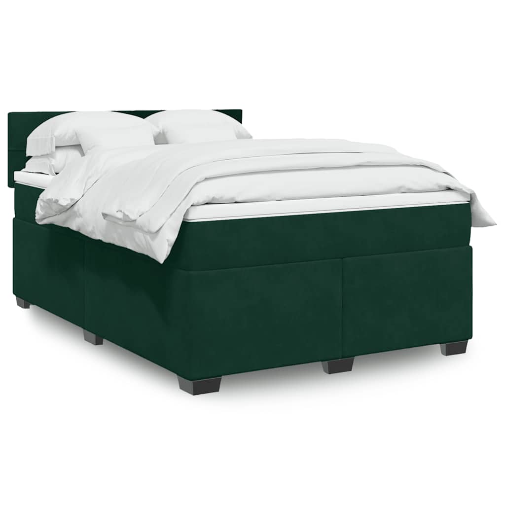 Giroletto a Molle con Materasso Verde Scuro 140x190 cm Velluto