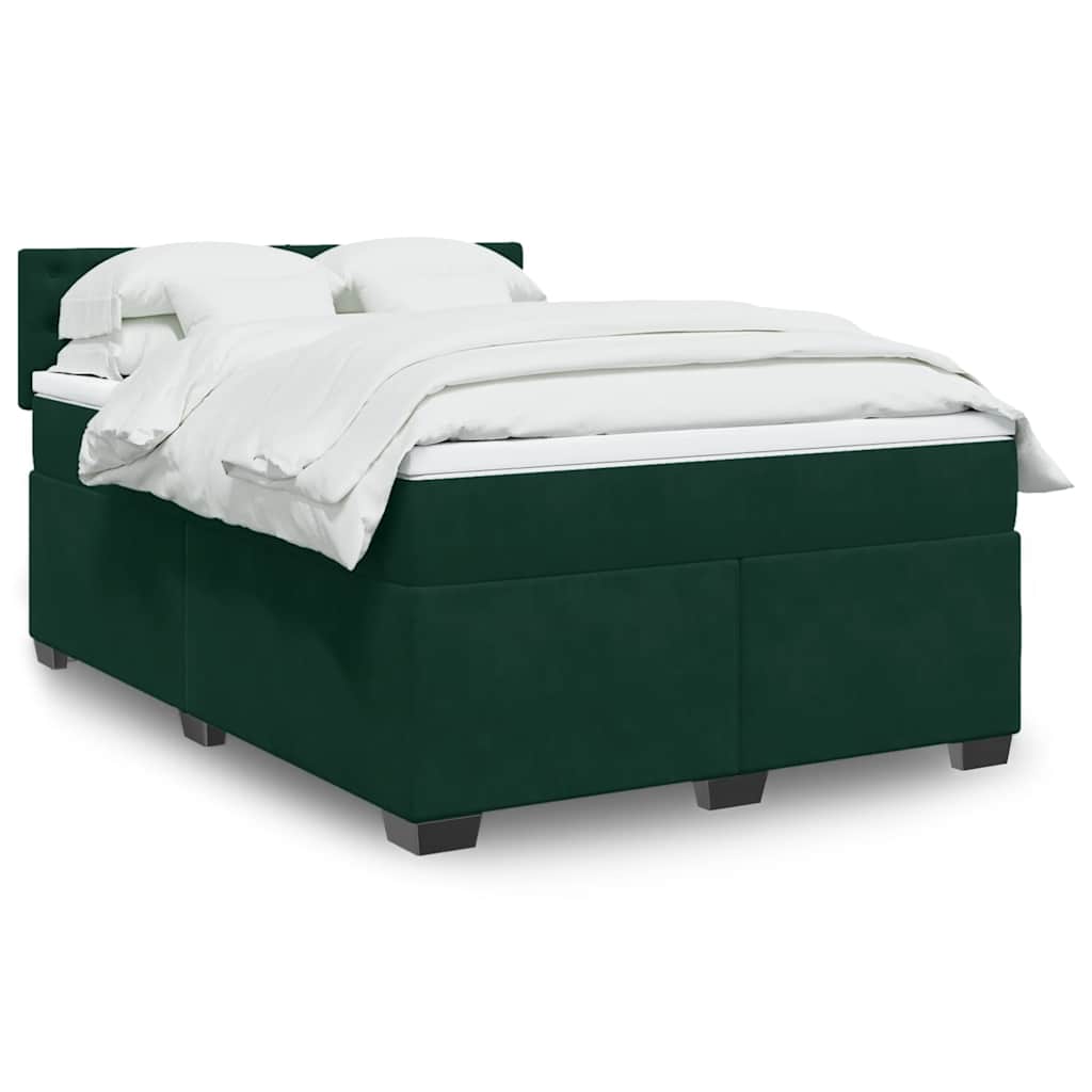 Giroletto a Molle con Materasso Verde Scuro 140x190 cm Velluto