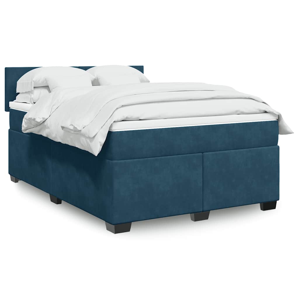Giroletto a Molle con Materasso Blu Scuro 140x200 cm in Velluto