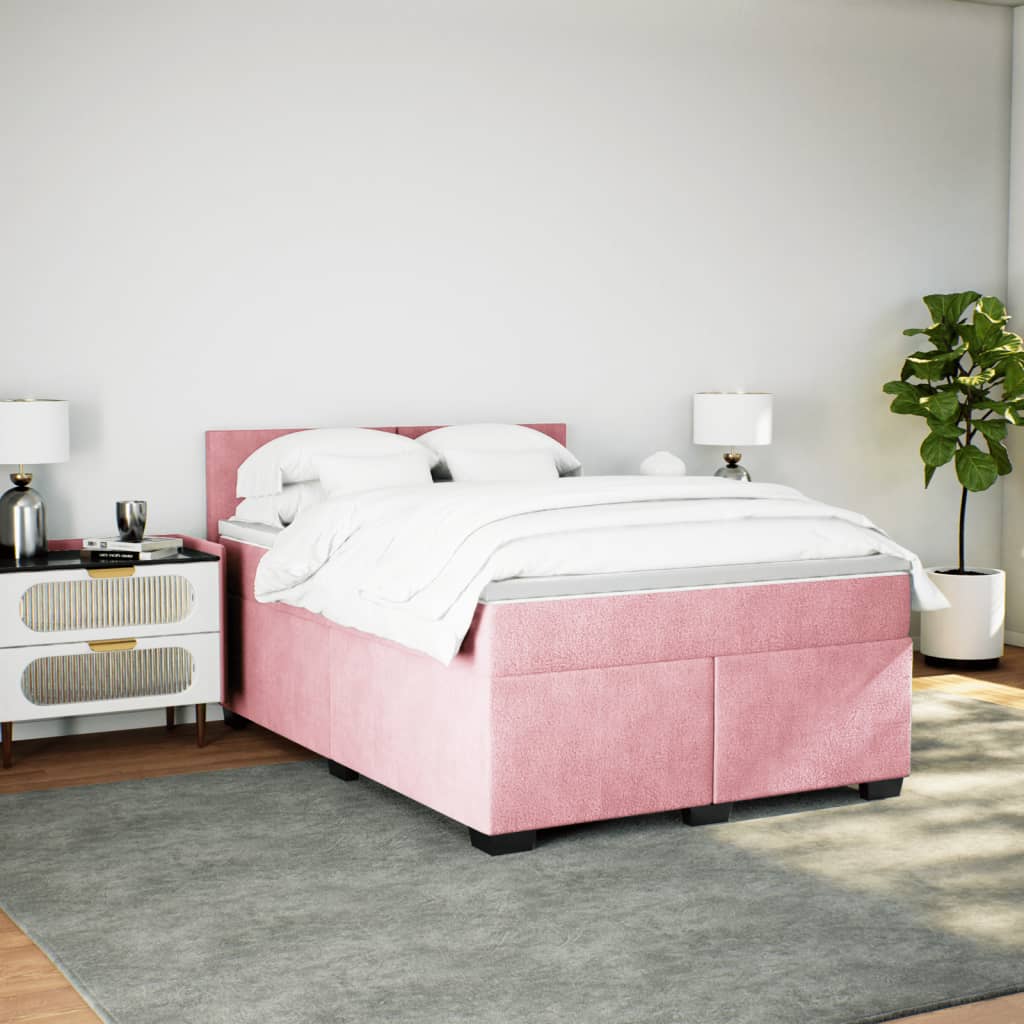Giroletto a Molle con Materasso Rosa Scuro 140x200cm in Velluto