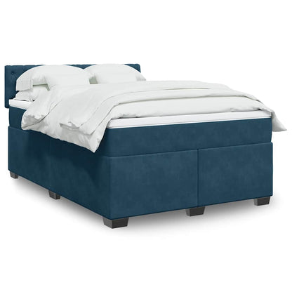 Giroletto a Molle con Materasso Blu Scuro 140x200 cm in Velluto