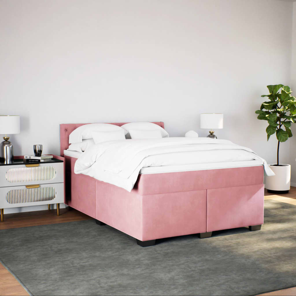 Giroletto a Molle con Materasso Rosa Scuro 140x200cm in Velluto