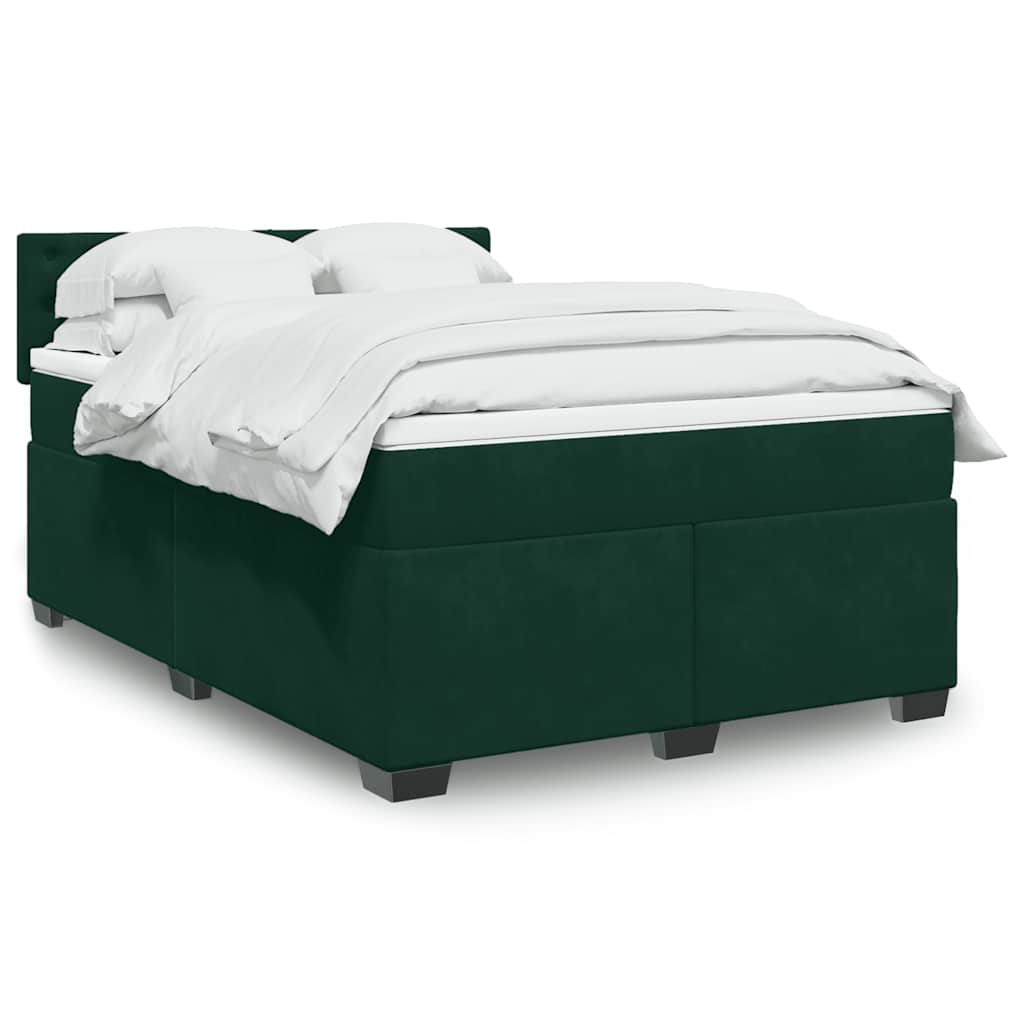 Giroletto a Molle con Materasso Verde Scuro 140x200 cm Velluto