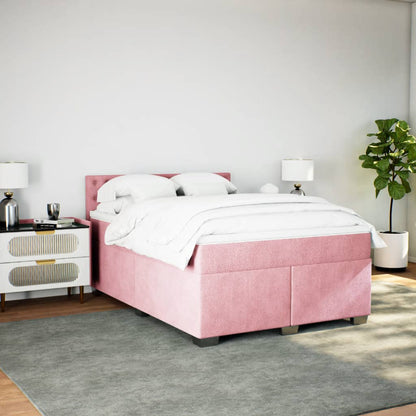 Giroletto a Molle con Materasso Rosa Scuro 140x200cm in Velluto
