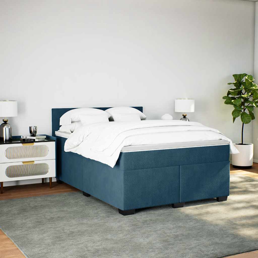 Giroletto a Molle con Materasso Blu 160x200 cm in Velluto