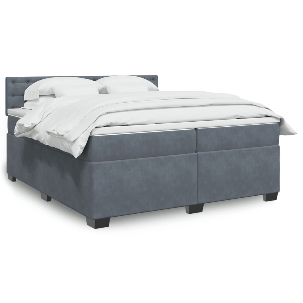 Giroletto a Molle con Materasso Grigio Scuro 200x200 cm Velluto