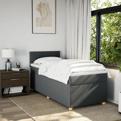 Letto a Molle con Materasso Grigio Scuro Singolo in Tessuto