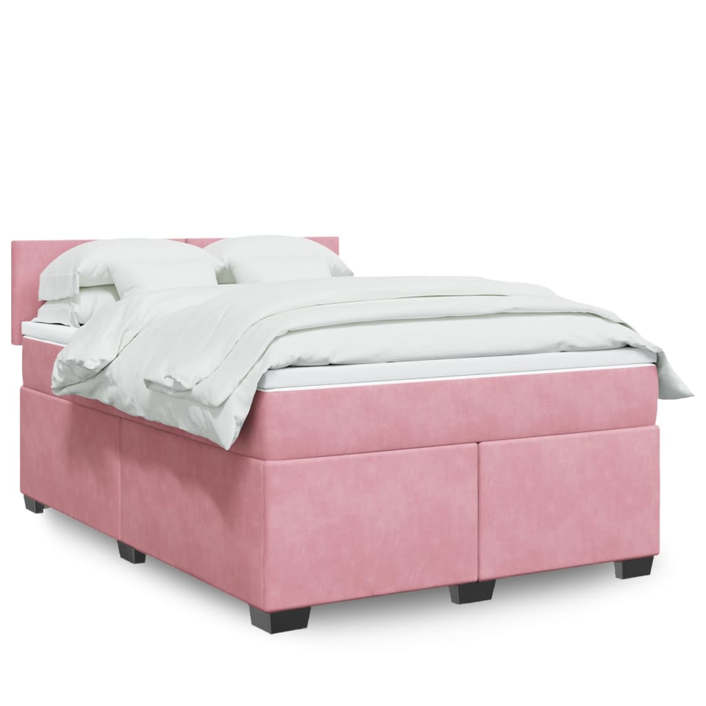 Giroletto a Molle con Materasso Rosa 140x200 cm in Velluto