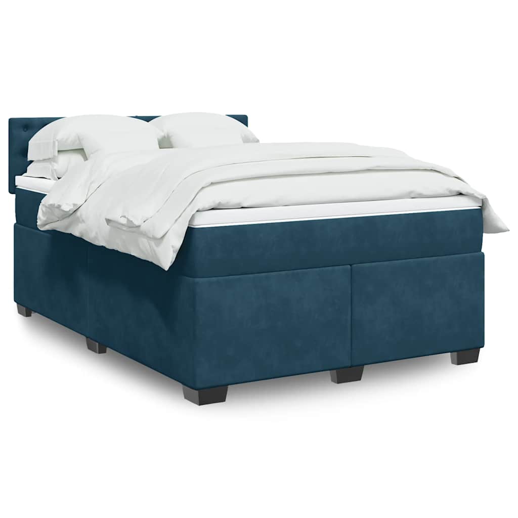 Giroletto a Molle con Materasso Blu 140x200 cm in Velluto
