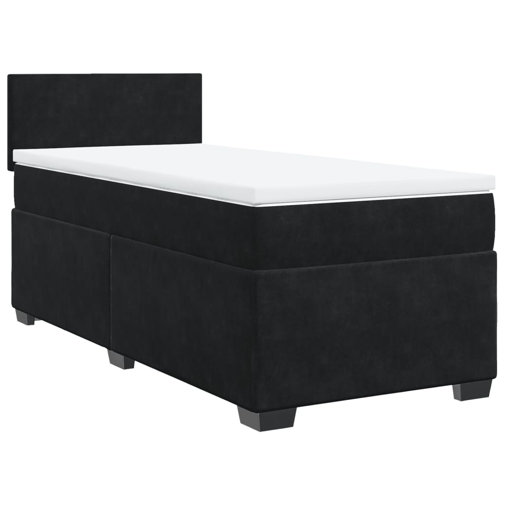 Letto a Molle con Materasso Nero Singolo in Velluto
