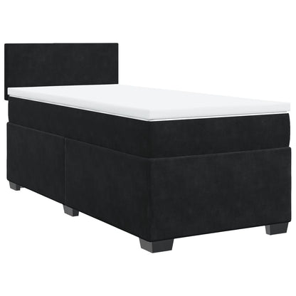 Letto a Molle con Materasso Nero Singolo in Velluto