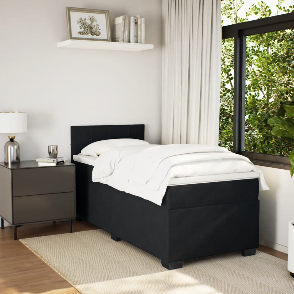 Letto a Molle con Materasso Nero Singolo in Velluto