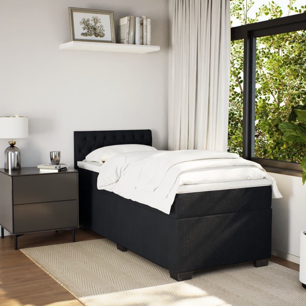 Letto a Molle con Materasso Nero Singolo in Velluto