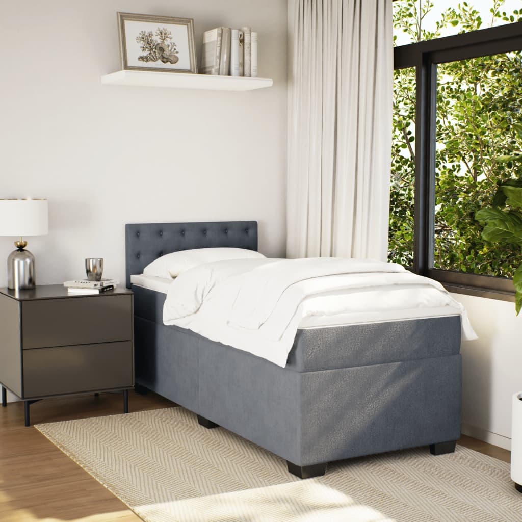 Letto a Molle con Materasso Grigio Scuro Singolo in Velluto