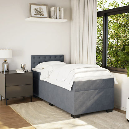 Letto a Molle con Materasso Grigio Scuro Singolo in Velluto