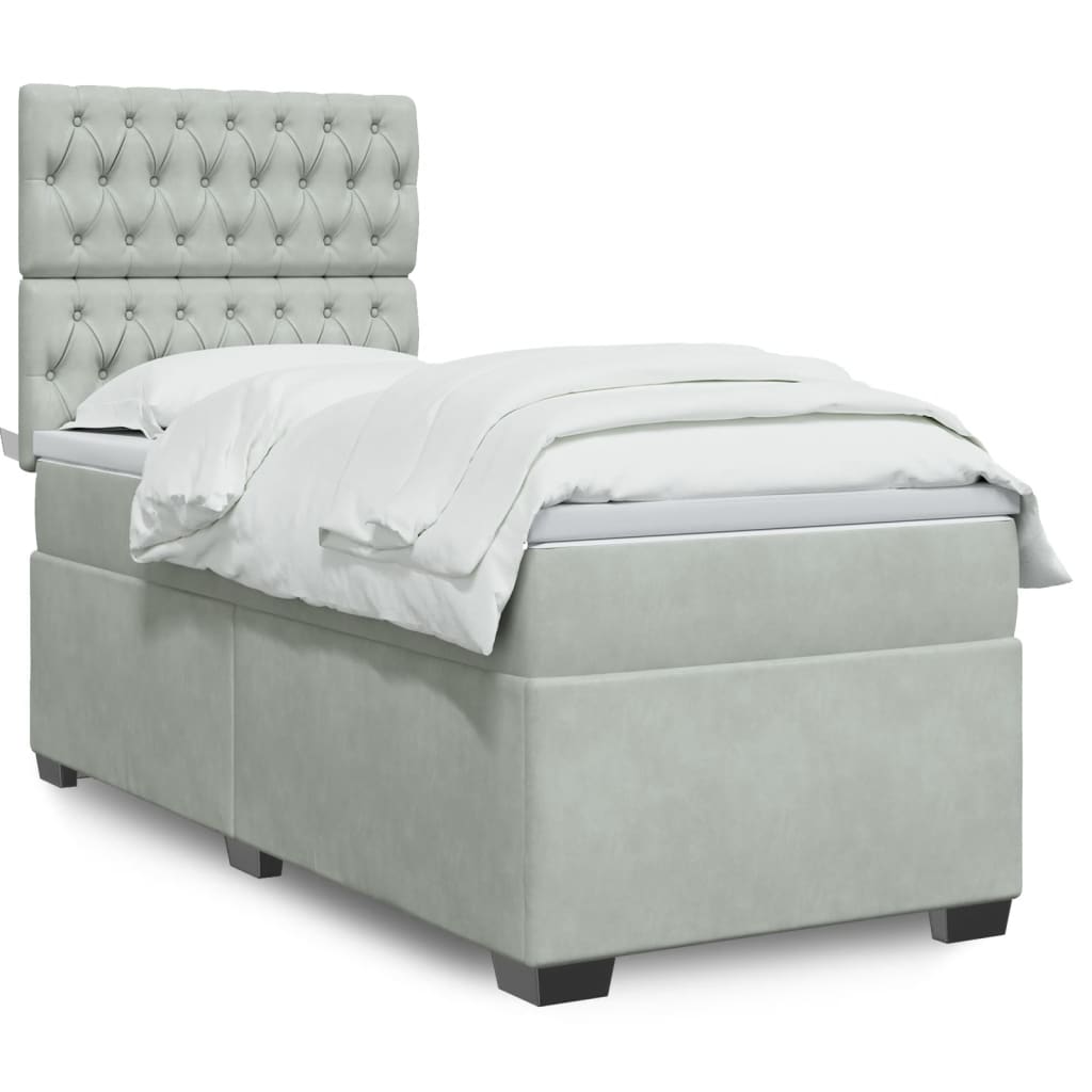 Giroletto a Molle con Materasso Grigio Chiaro 90x190 cm Velluto