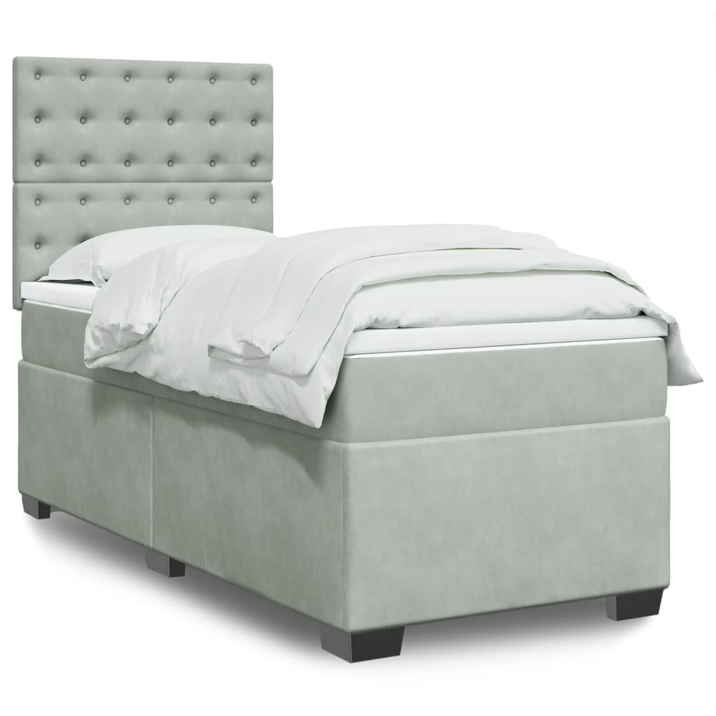 Giroletto a Molle con Materasso Grigio Chiaro 90x190 cm Velluto