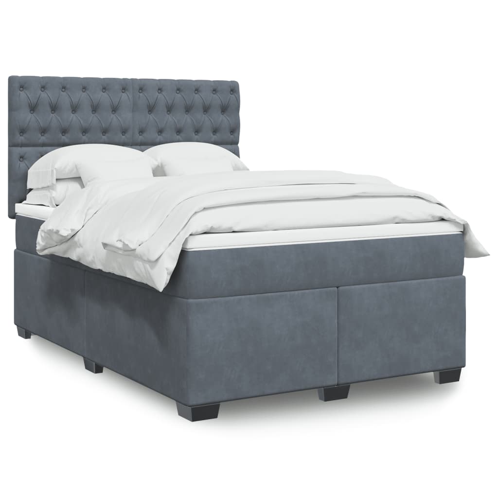 Giroletto a Molle con Materasso Grigio Scuro 140x190 cm Velluto