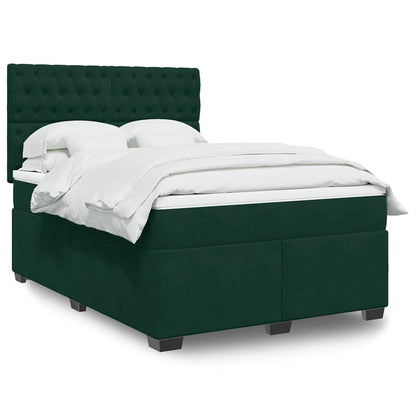 Giroletto a Molle con Materasso Verde Scuro 140x190 cm Velluto