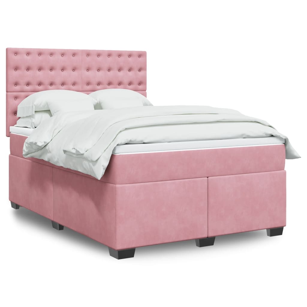 Giroletto a Molle con Materasso Rosa 140x190 cm in Velluto