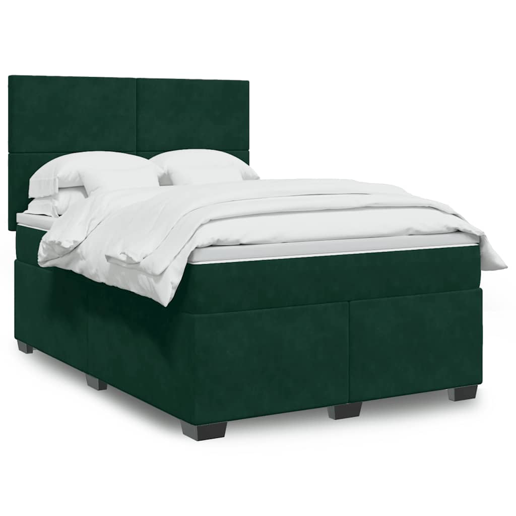 Giroletto a Molle con Materasso Verde Scuro 140x200 cm Velluto