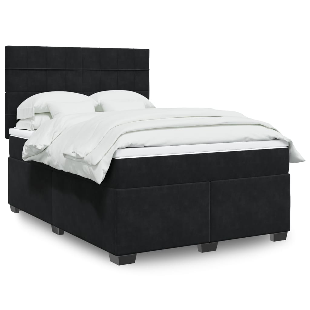 Giroletto a Molle con Materasso Nero 140x200 cm in Velluto