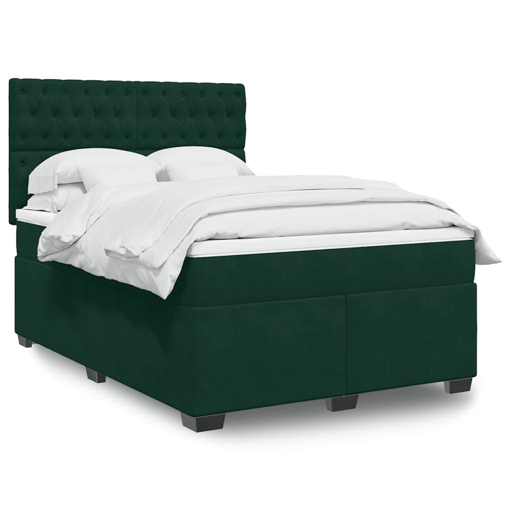 Giroletto a Molle con Materasso Verde Scuro 140x200 cm Velluto