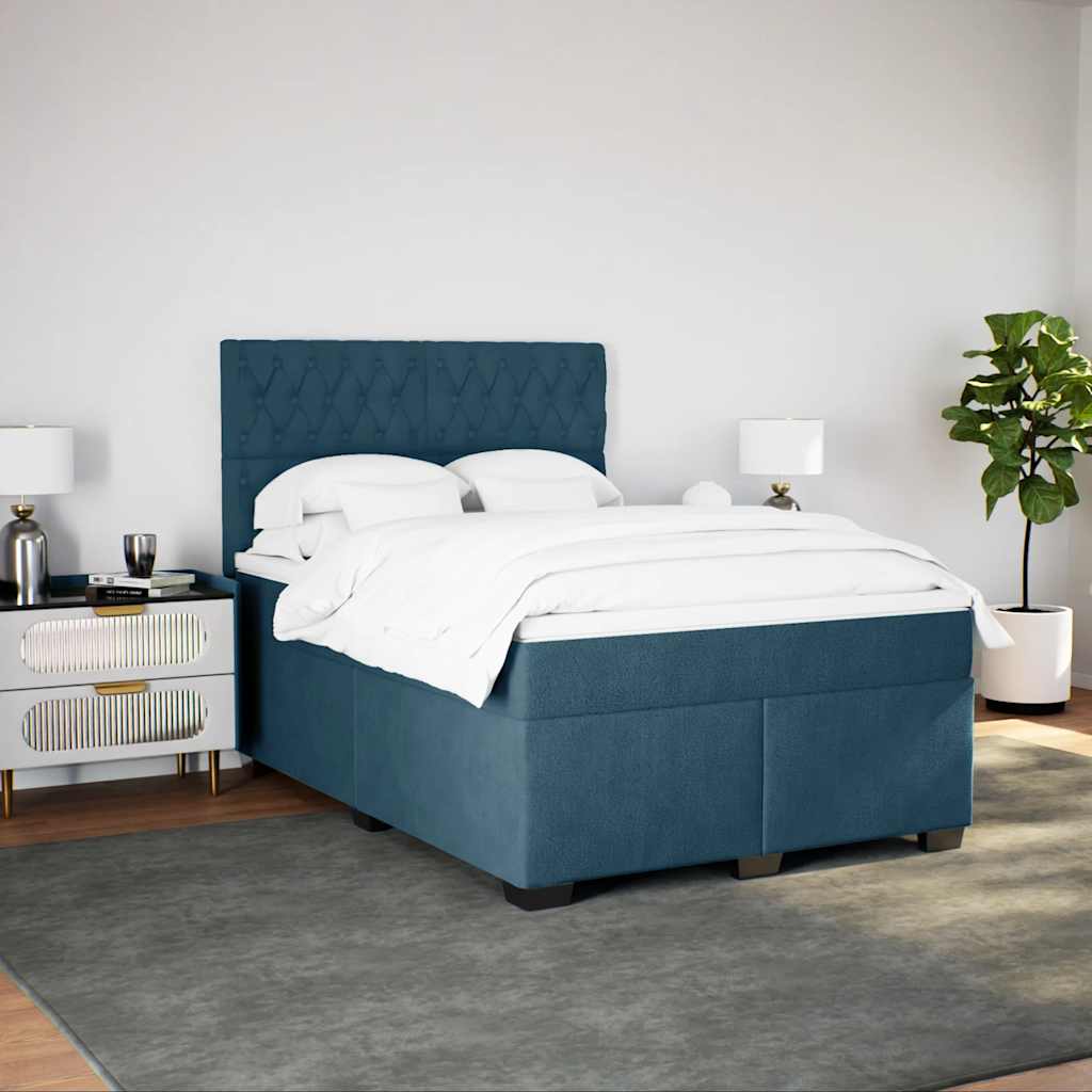 Giroletto a Molle con Materasso Blu 140x200 cm in Velluto