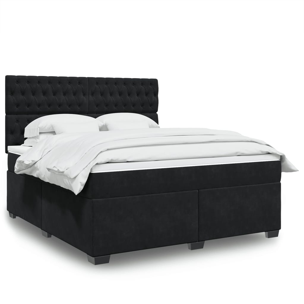 Giroletto a Molle con Materasso Nero 180x200 cm in Velluto