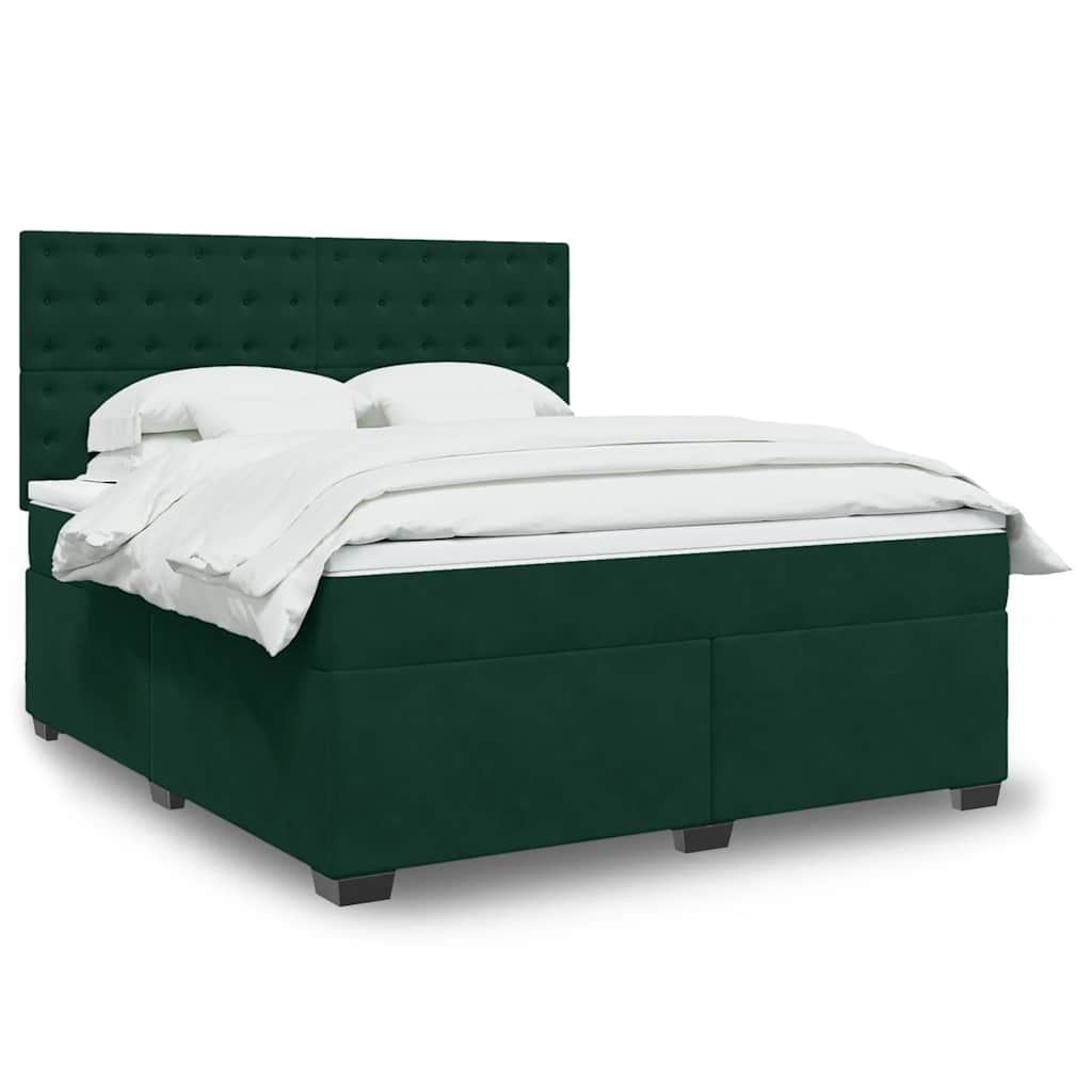 Giroletto a Molle con Materasso Verde Scuro 180x200 cm Velluto