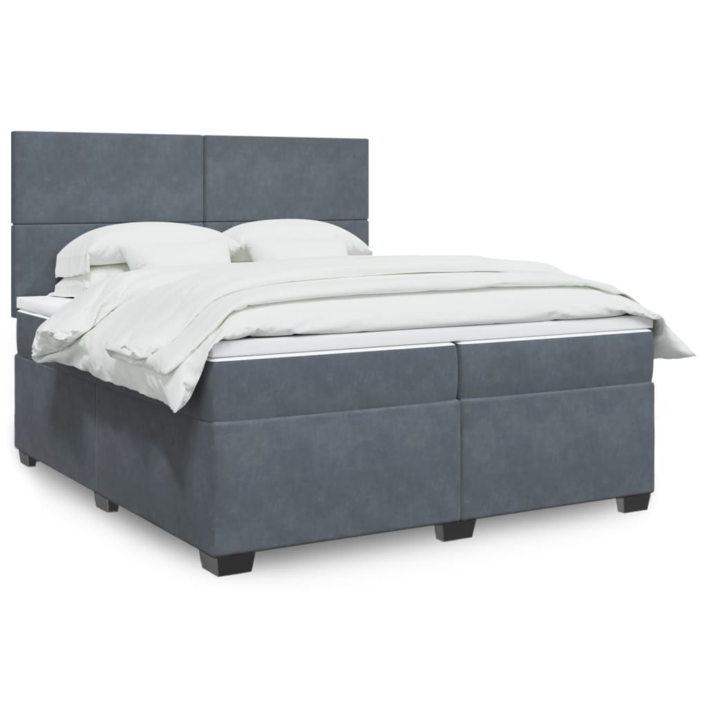 Giroletto a Molle con Materasso Grigio Scuro 200x200 cm Velluto