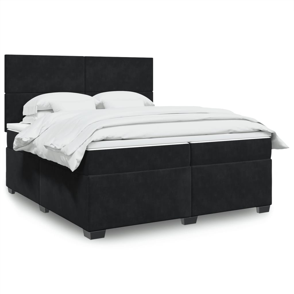 Giroletto a Molle con Materasso Nero 200x200 cm in Velluto