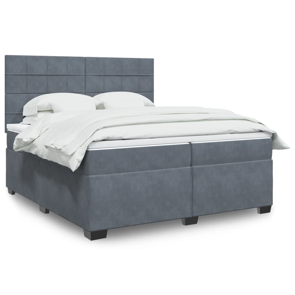 Giroletto a Molle con Materasso Grigio Scuro 200x200 cm Velluto