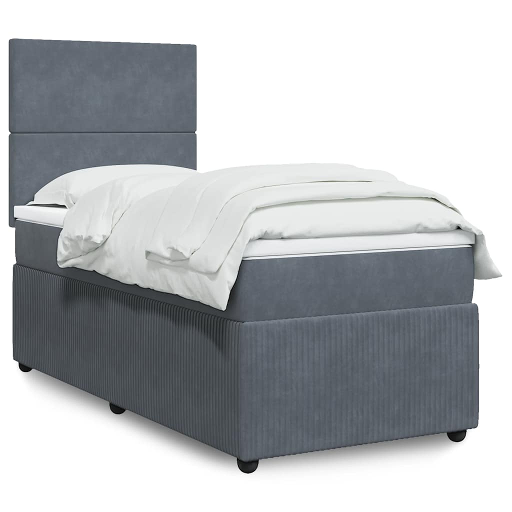 Giroletto a Molle con Materasso Grigio Scuro 90x190 cm Velluto