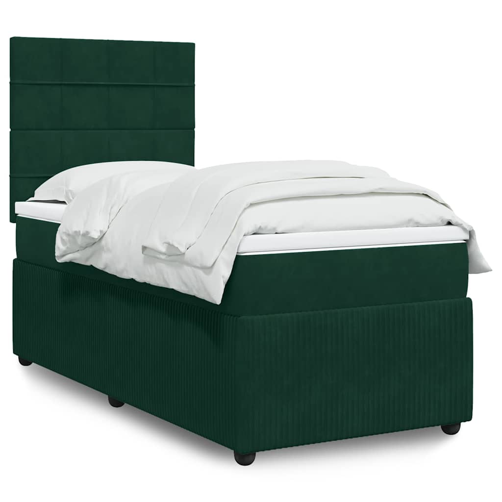 Giroletto a Molle con Materasso Verde Scuro 90x190 cm Velluto