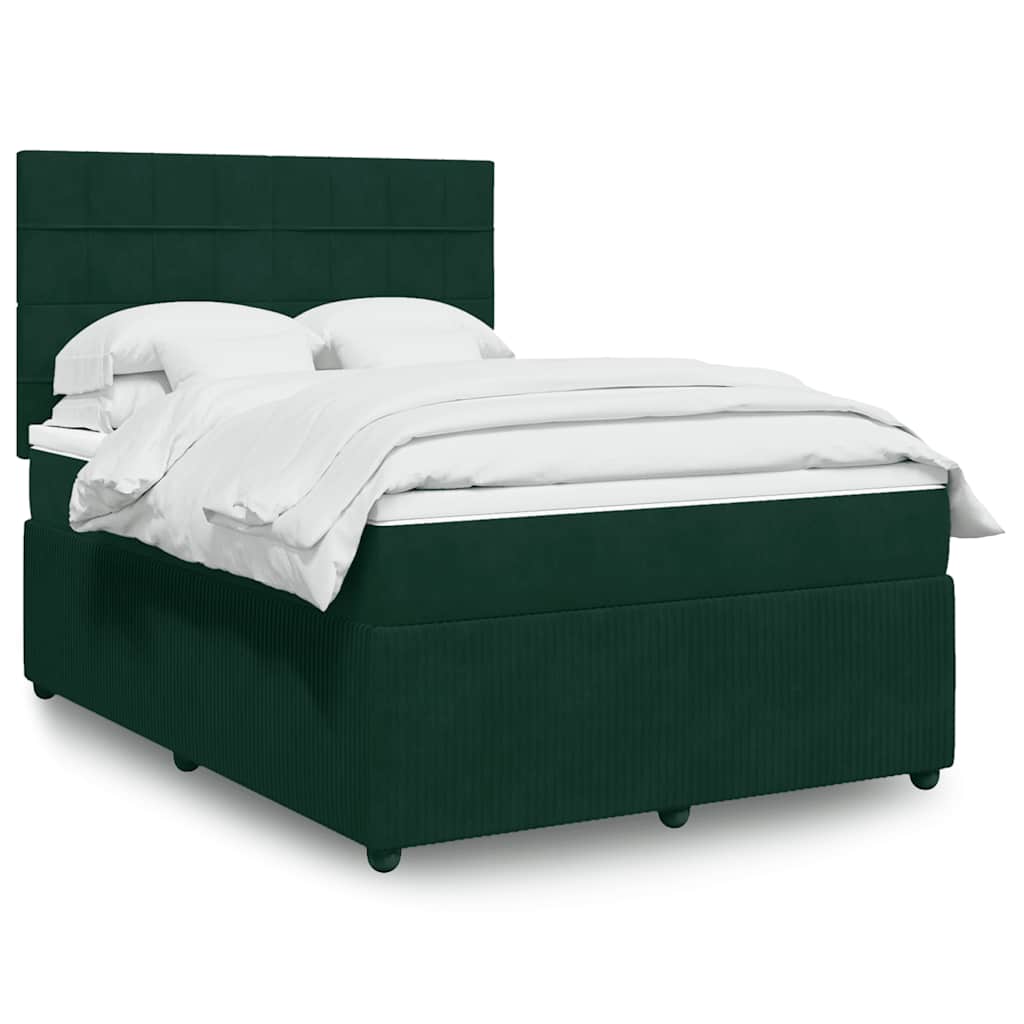 Giroletto a Molle con Materasso Verde Scuro 140x200 cm Velluto