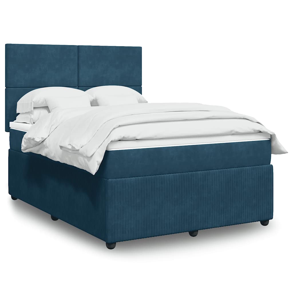 Giroletto a Molle con Materasso Blu Scuro 160x200 cm in Velluto