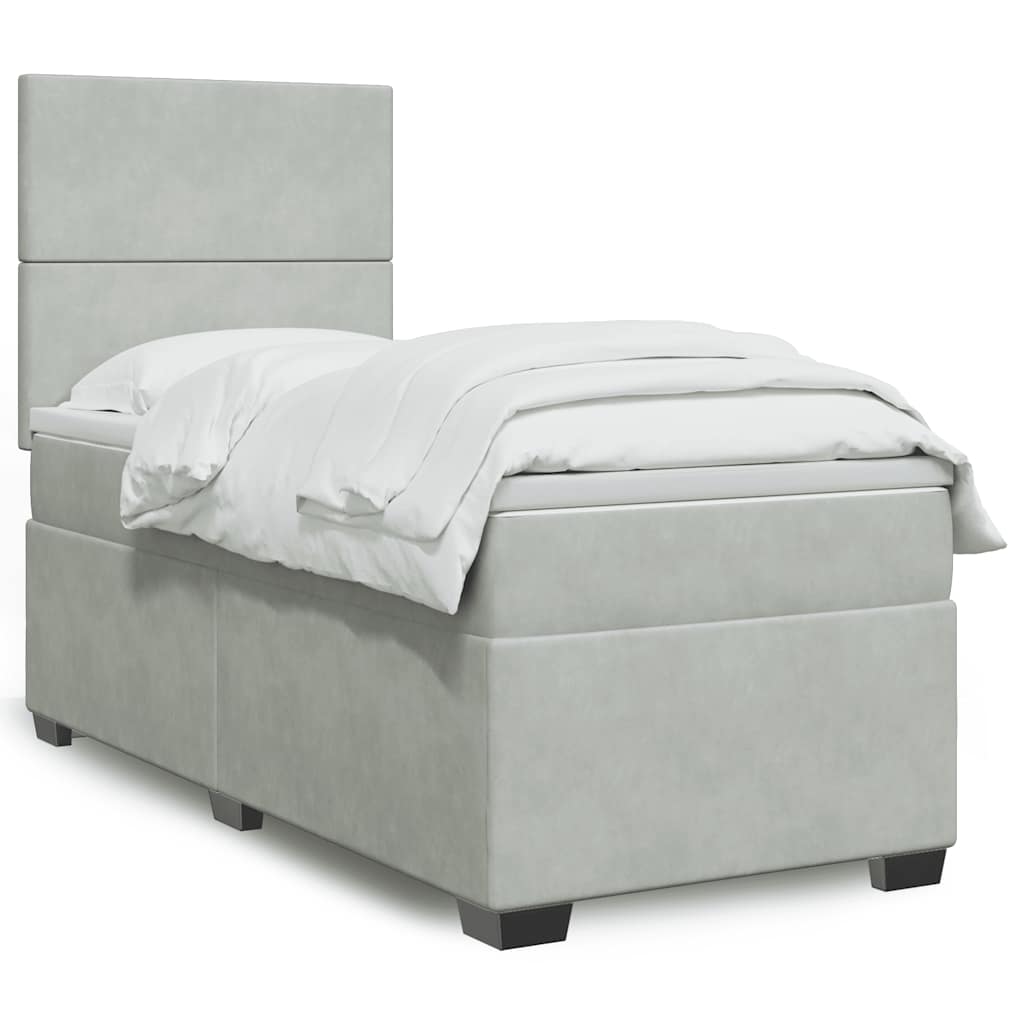 Giroletto a Molle con Materasso Grigio Chiaro 90x190 cm Velluto