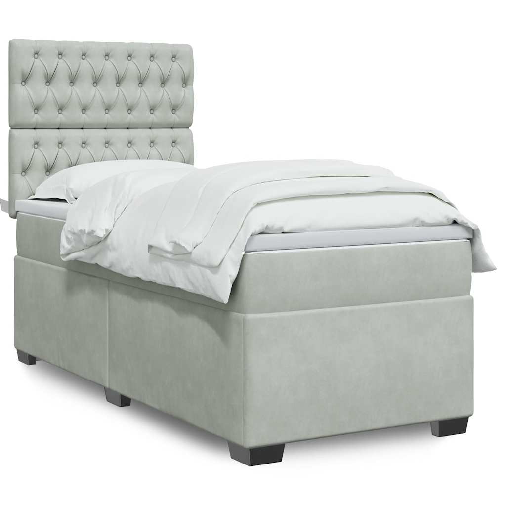 Giroletto a Molle con Materasso Grigio Chiaro 90x190 cm Velluto