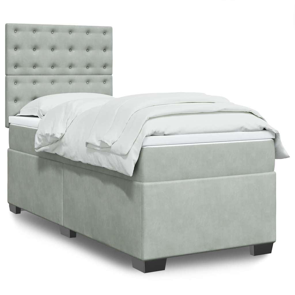 Giroletto a Molle con Materasso Grigio Chiaro 90x190 cm Velluto