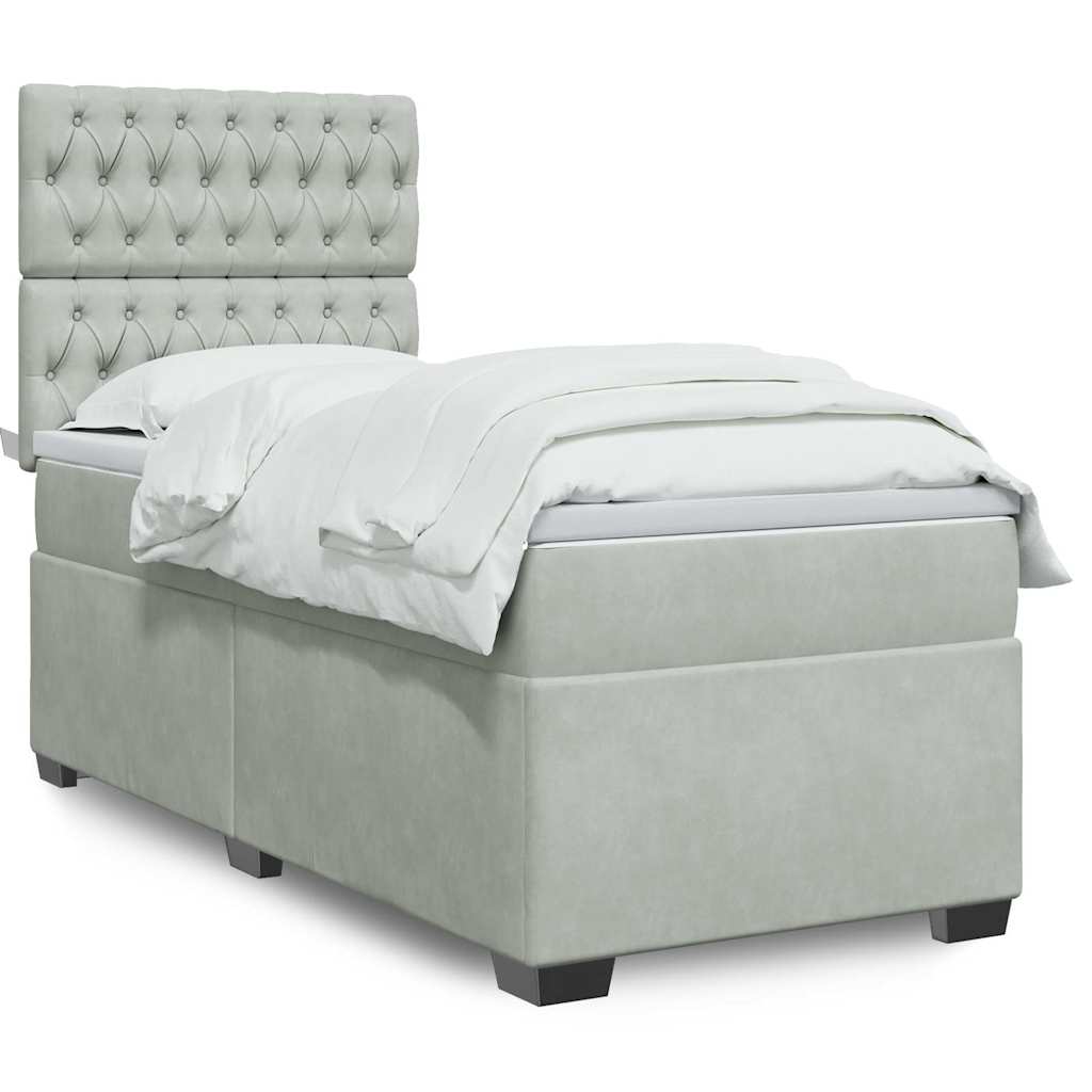 Giroletto a Molle con Materasso Grigio Chiaro 90x200 cm Velluto