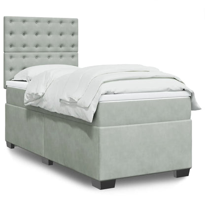 Giroletto a Molle con Materasso Grigio Chiaro 90x200 cm Velluto