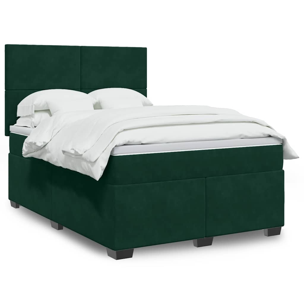 Giroletto a Molle con Materasso Verde Scuro 140x200 cm Velluto
