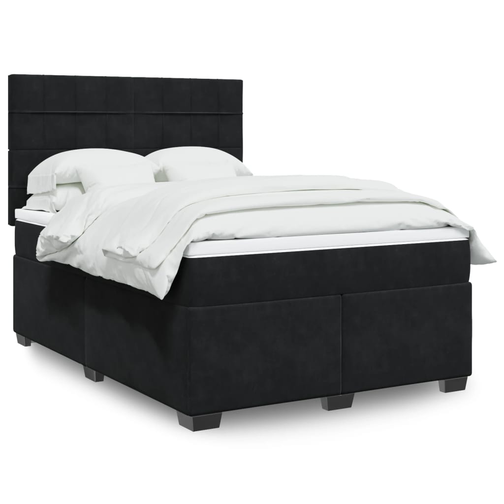 Giroletto a Molle con Materasso Nero 140x200 cm in Velluto